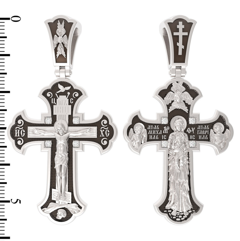 Крест из белого золота 585 пробы c бриллиантами