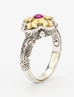 Кольцо из серебра и золота c рубином и рубином