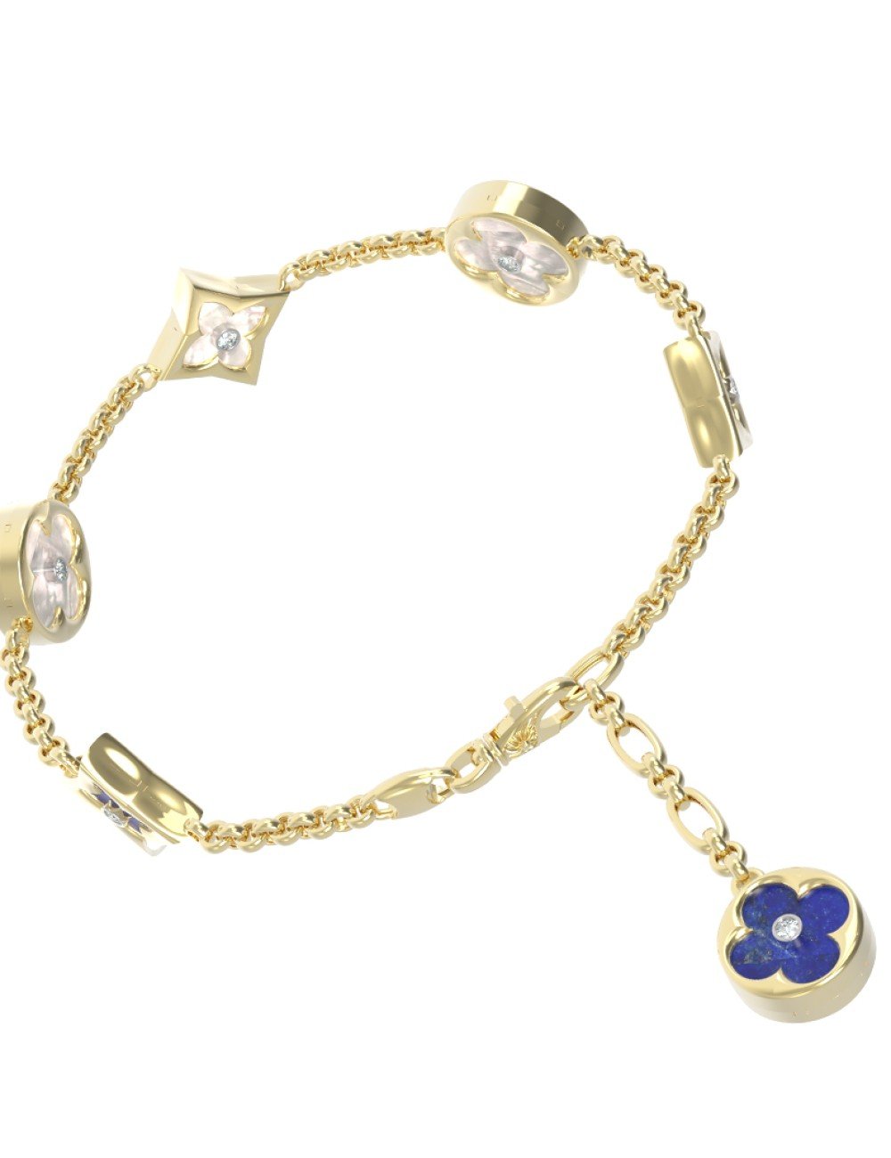 Браслет из лимонного золота c бриллиантами, лазуритом и перламутром