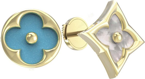 Серьги из лимонного золота 585 пробы c бирюзой и перламутром