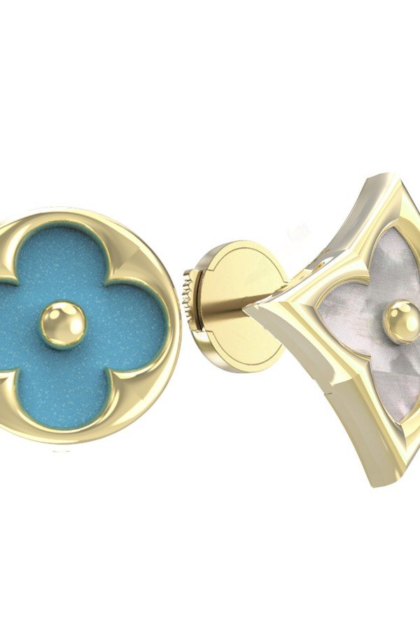 Серьги из лимонного золота c бирюзой и перламутром