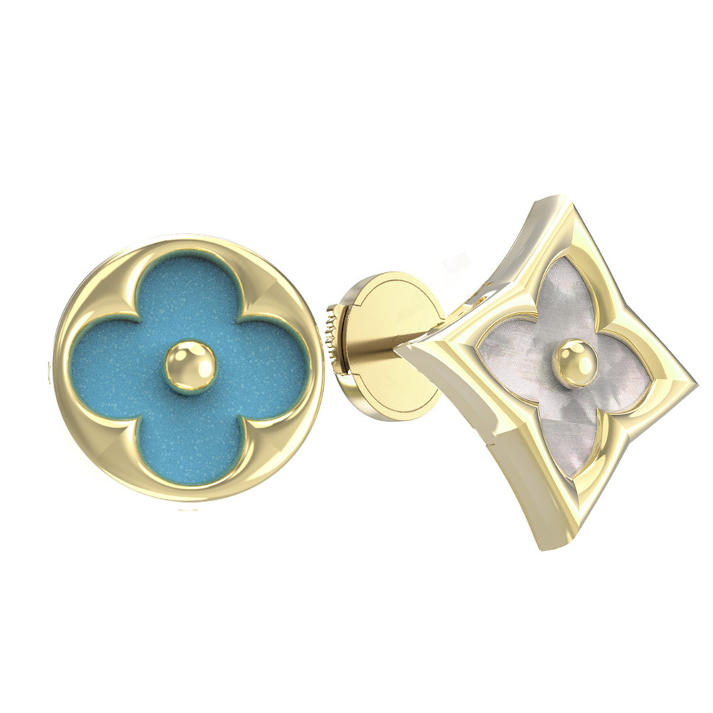 Серьги из лимонного золота 585 пробы c бирюзой и перламутром