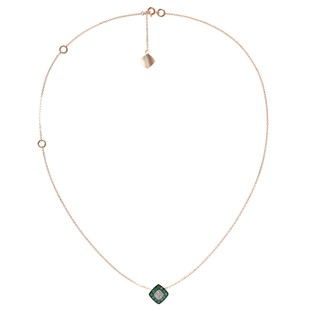 Колье из красного золота 585 пробы c бриллиантами и изумрудом