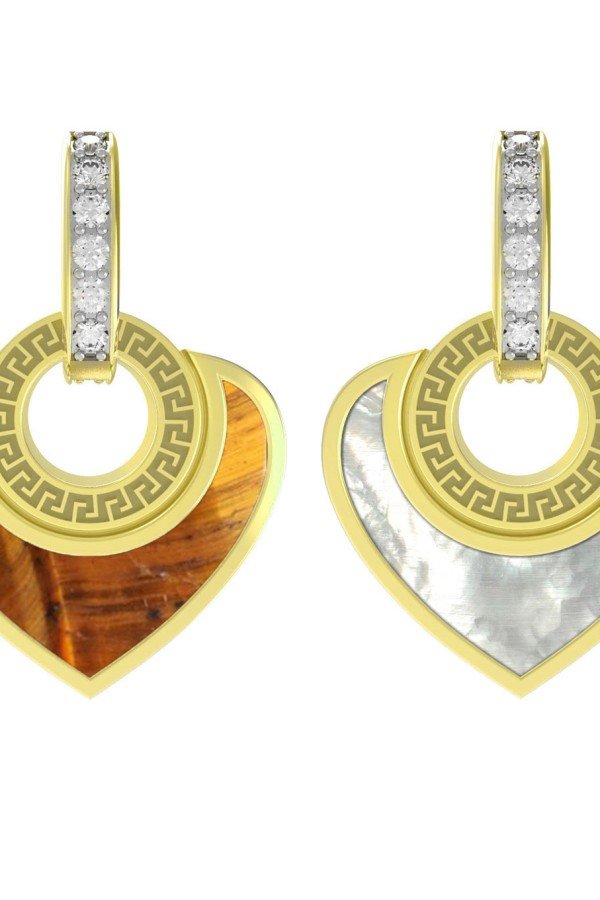 Подвеска из лимонного золота c фианитом, тигровым глазом и перламутром