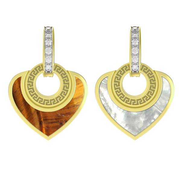 Подвеска из лимонного золота 585 пробы c фианитом, тигровым глазом и перламутром