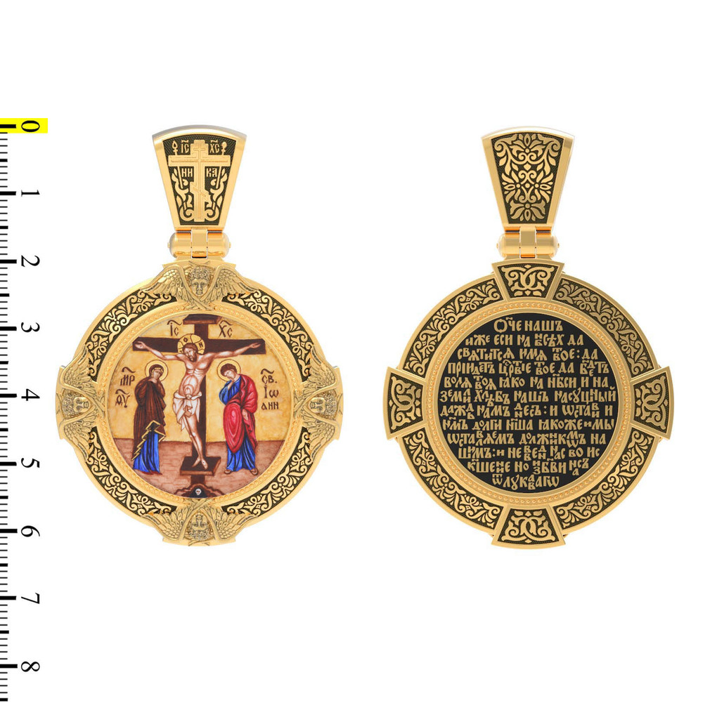 Нательная икона из лимонного золота 585 пробы c эмалью, иконописью и темперой