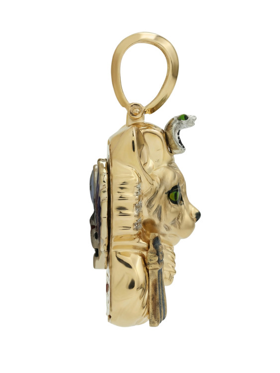 Подвеска из лимонного золота 585 пробы c эмалью, бриллиантами и рубином