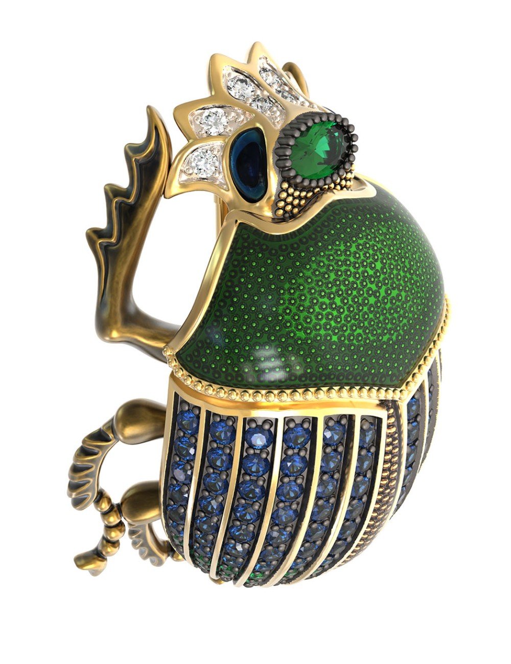 Брошь из лимонного золота c эмалью, фианитом и турмалином