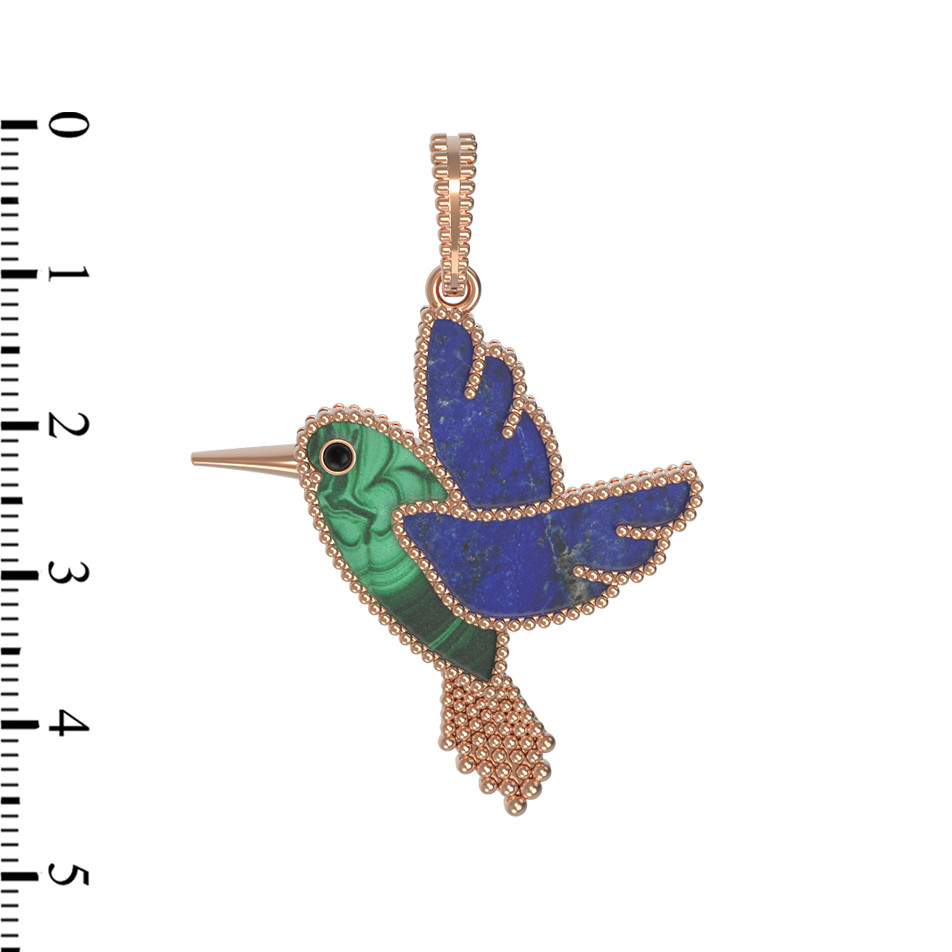 Подвеска из красного золота 585 пробы c эмалью, лазуритом и малахитом