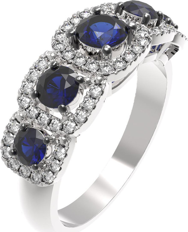 Кольцо из белого золота 585 пробы c бриллиантами и сапфиром