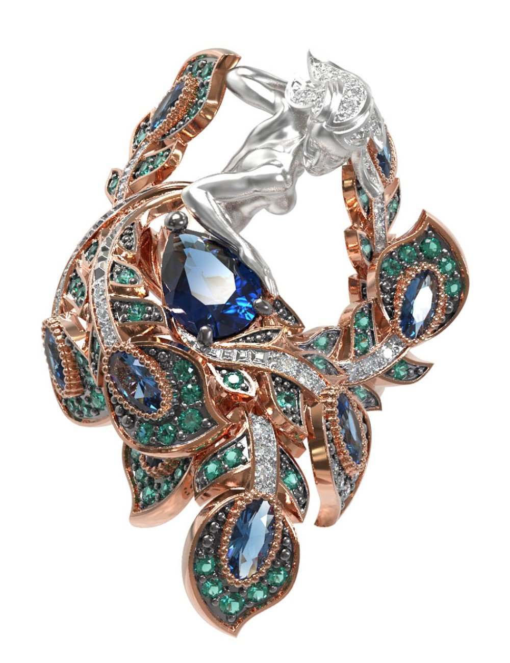 Кольцо из золота c фианитом и топазом London Blue