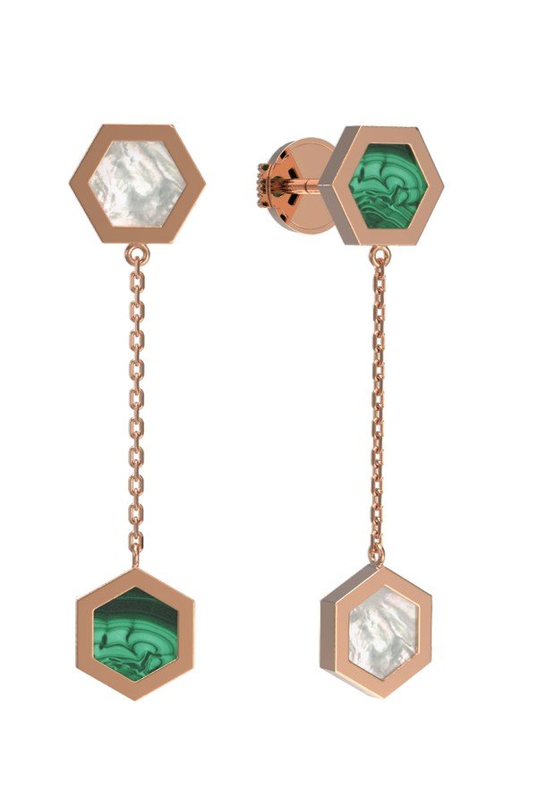 Серьги из золота c малахитом и перламутром