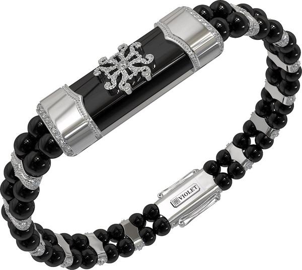 Браслет из белого золота 585 пробы c бриллиантами и ониксом