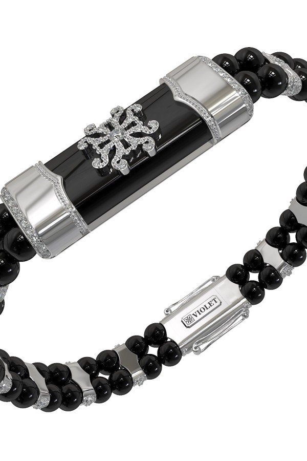 Браслет из белого золота c бриллиантами и ониксом