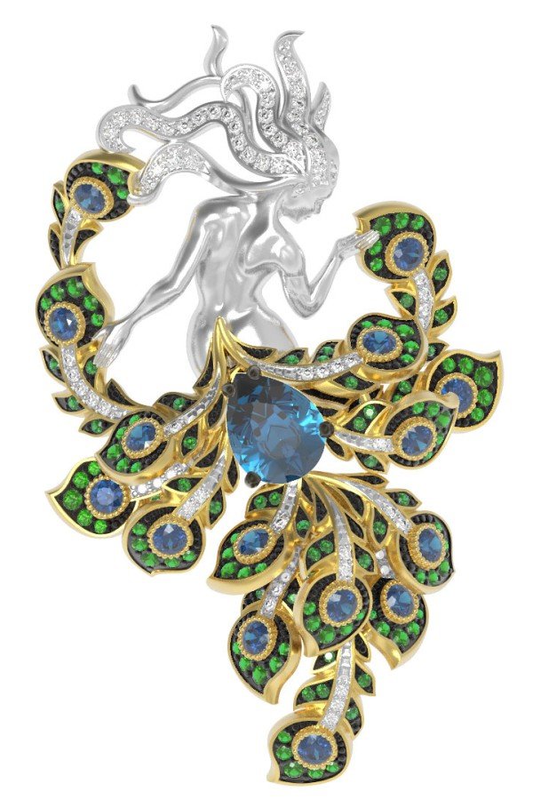 Брошь из лимонного золота c фианитом и топазом London