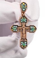Крест из золота c эмалью и хризопразом