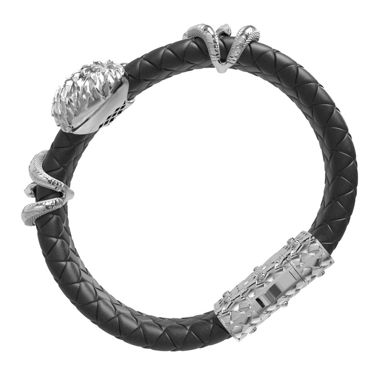 Браслет из белого золота 585 пробы c бриллиантами и кожаным шнурком