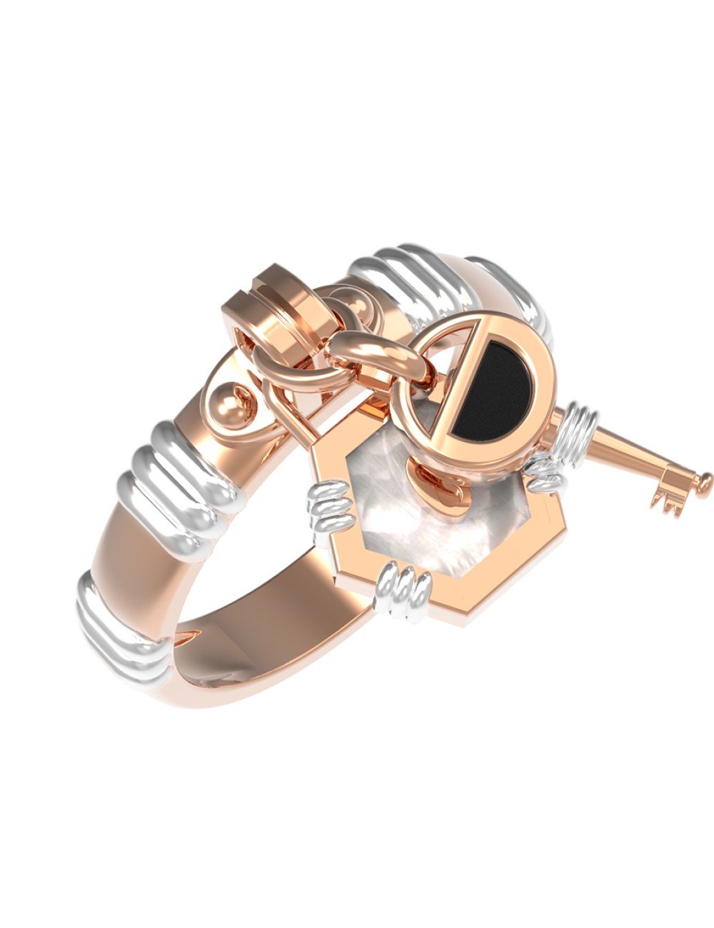 Кольцо из золота c ониксом и перламутром