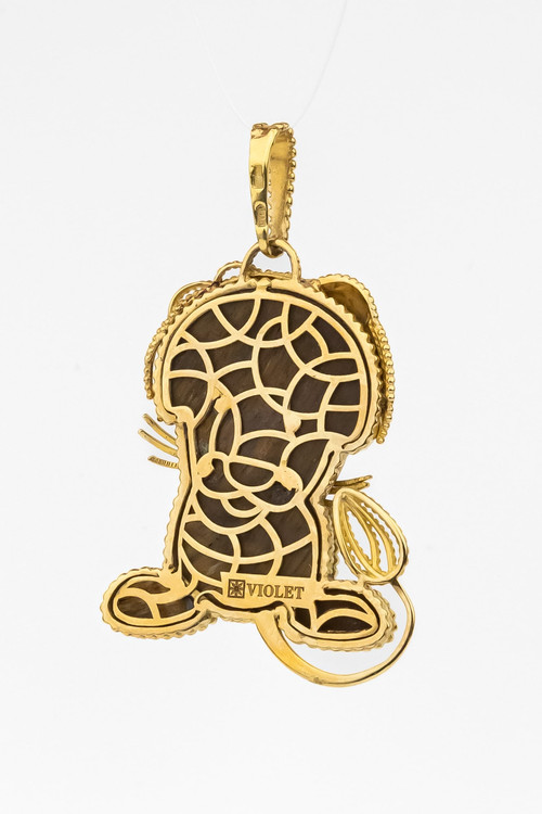 Подвеска из лимонного золота 585 пробы c эмалью и тигровым глазом