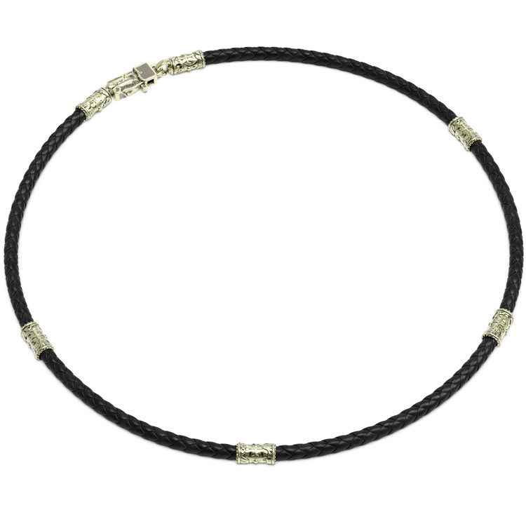 Цепь-шнурок кожа из зелёного золота 585 пробы c кожаным шнурком