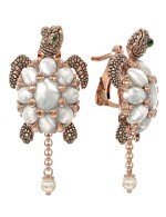 Серьги из золота c эмалью, жемчугом и перламутром