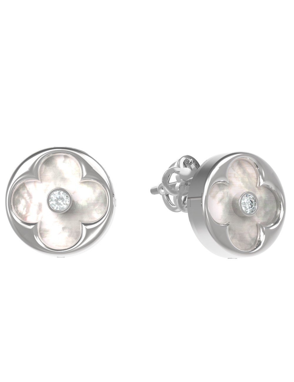 Серьги из белого золота c бриллиантами и перламутром