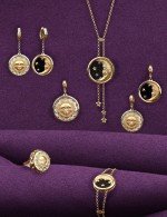 Серьги из лимонного золота c ониксом и перламутром