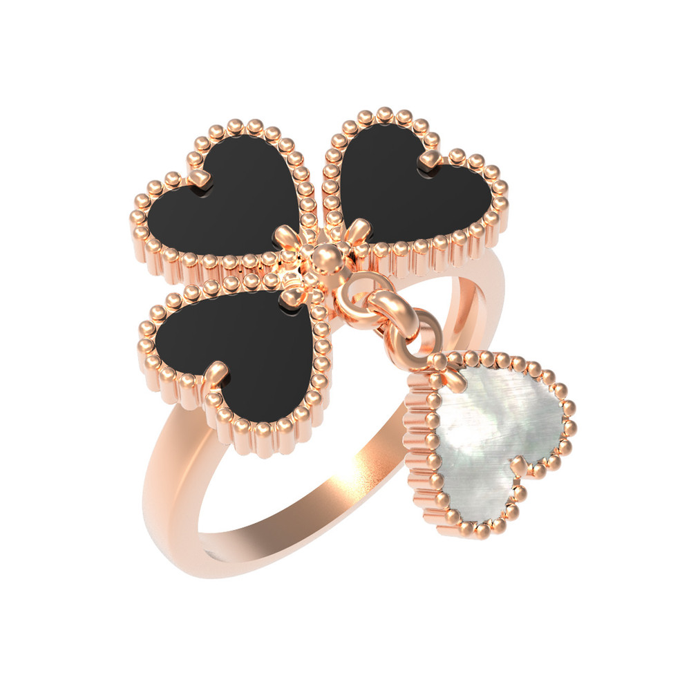 Кольцо из красного золота 585 пробы c ониксом и перламутром