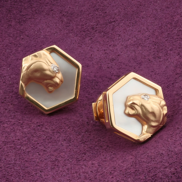 Серьги из красного золота 585 пробы c бриллиантами и перламутром