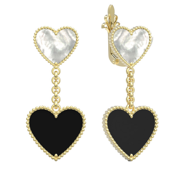 Серьги из лимонного золота 585 пробы c ониксом и перламутром