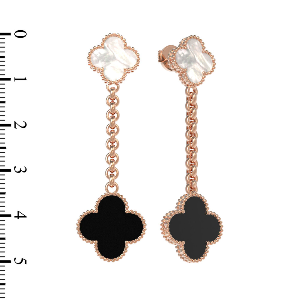 Серьги из красного золота 585 пробы c ониксом и перламутром