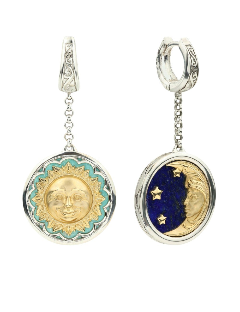 Серьги из белого золота c бирюзой и лазуритом