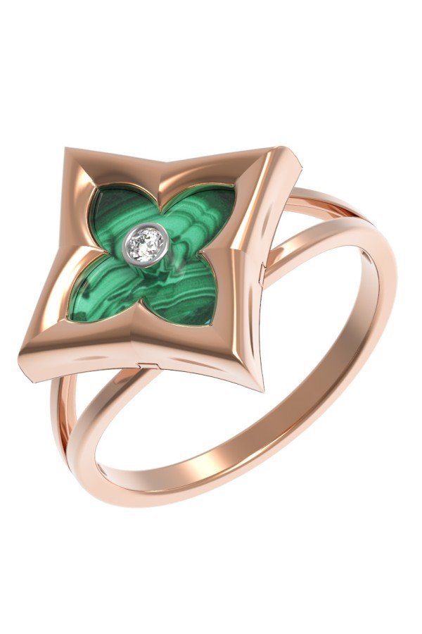 Кольцо из золота c бриллиантами и малахитом