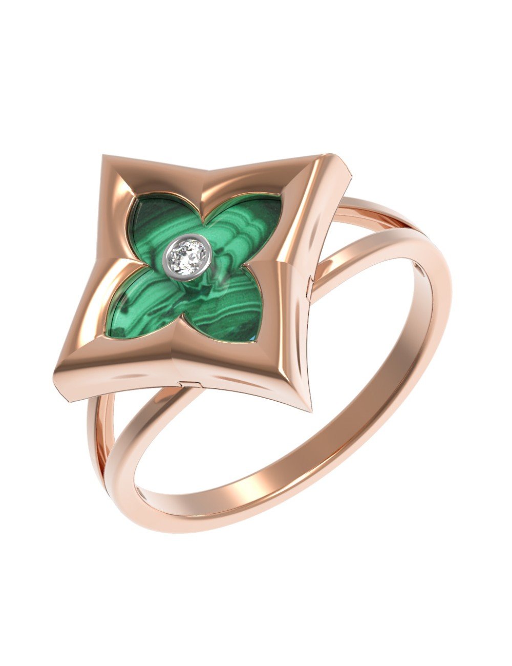 Кольцо из золота c бриллиантами и малахитом