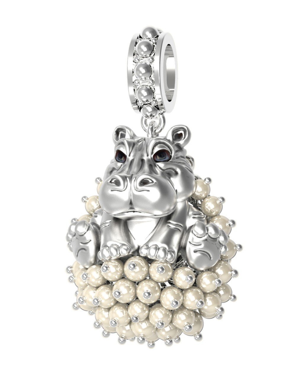 Подвеска из белого золота c эмалью и жемчугом