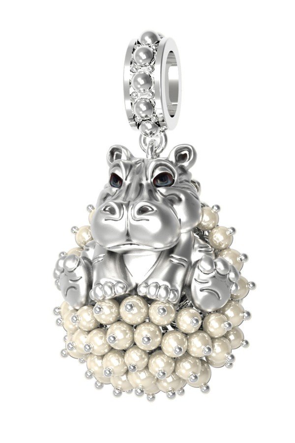 Подвеска из белого золота c эмалью и жемчугом