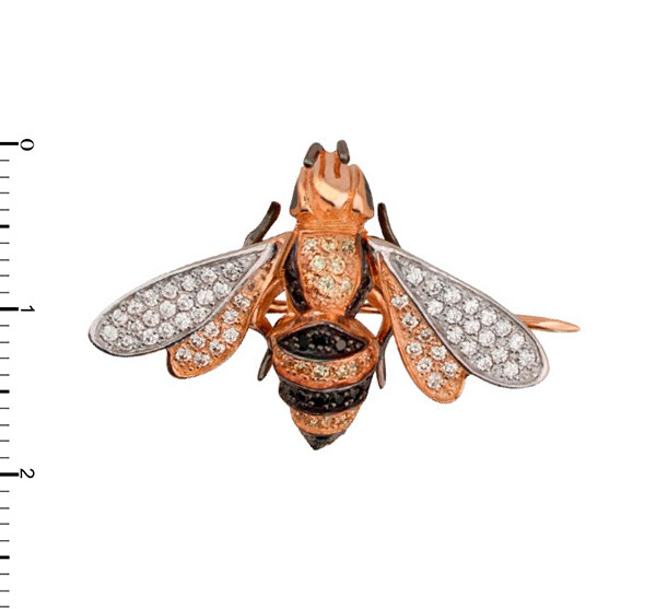 Брошь из красного золота 585 пробы c эмалью и фианитом