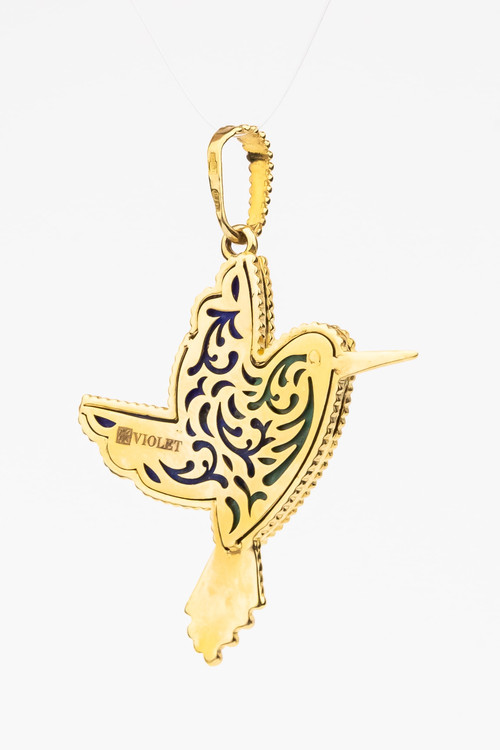 Подвеска из лимонного золота 585 пробы c эмалью, лазуритом и малахитом