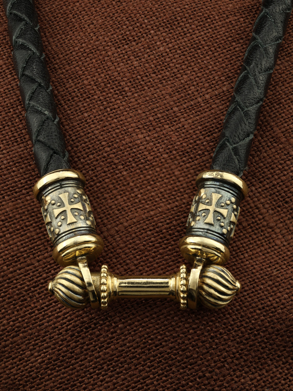 Цепь-шнурок кожа из лимонного золота 585 пробы c кожаным шнурком