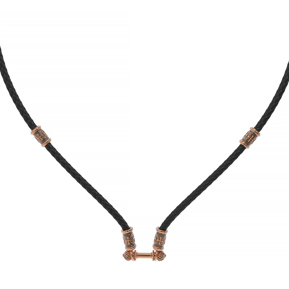 Цепь-шнурок кожа из красного золота 585 пробы c кожаным шнурком