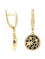 Серьги из лимонного золота c бриллиантами, ониксом и перламутром