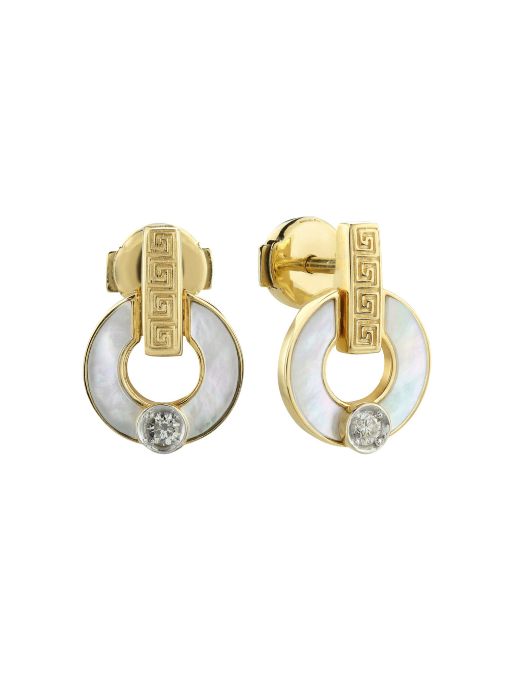 Серьги из лимонного золота 585 пробы c бриллиантами и перламутром