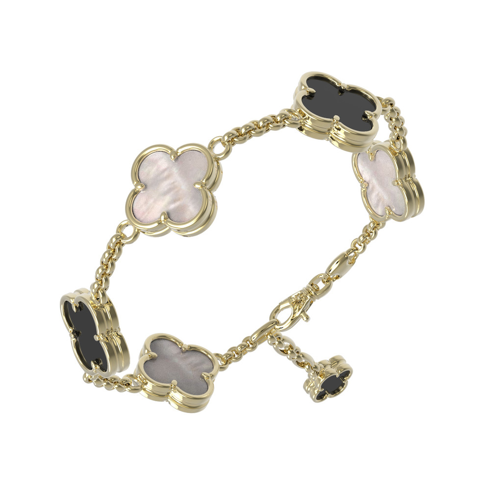 Браслет из лимонного золота 585 пробы c ониксом и перламутром