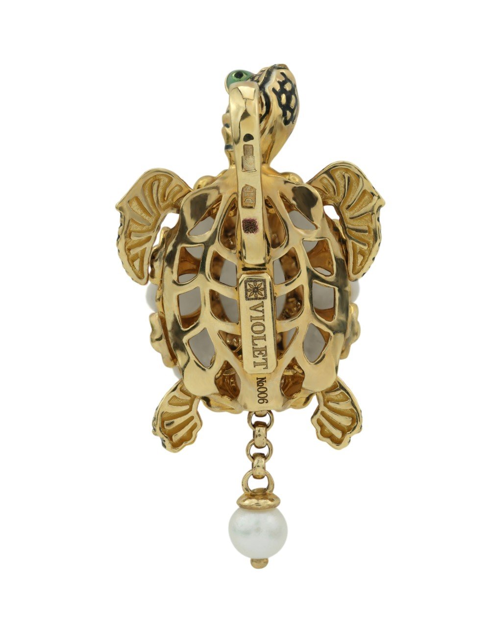 Подвеска из лимонного золота c эмалью, жемчугом и бивнем мамонта