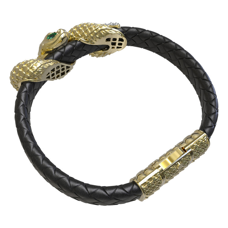 Браслет из лимонного золота 585 пробы c бриллиантами, изумрудом и шнурком