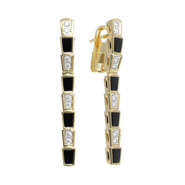 Серьги из лимонного золота 585 пробы c бриллиантами и ониксом