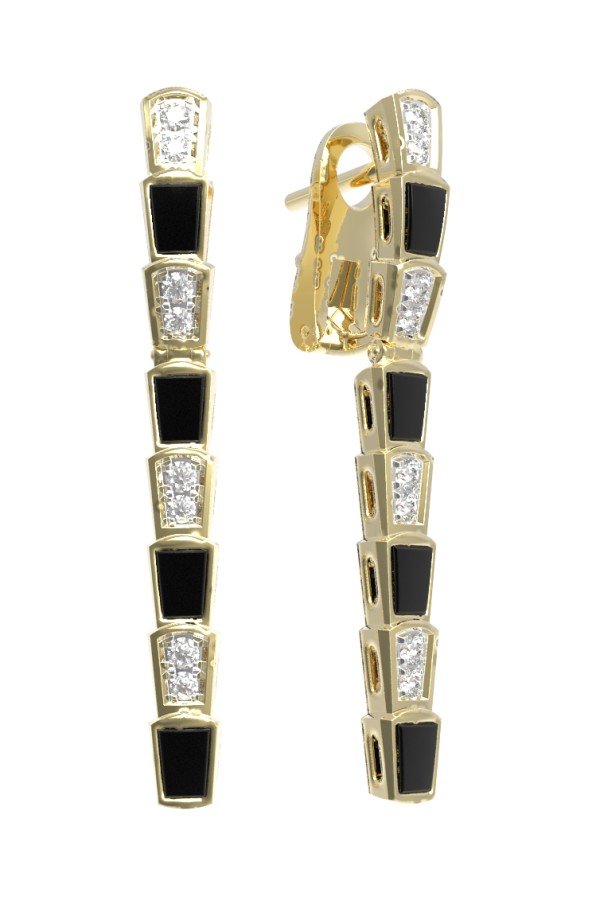 Серьги из лимонного золота c бриллиантами и ониксом