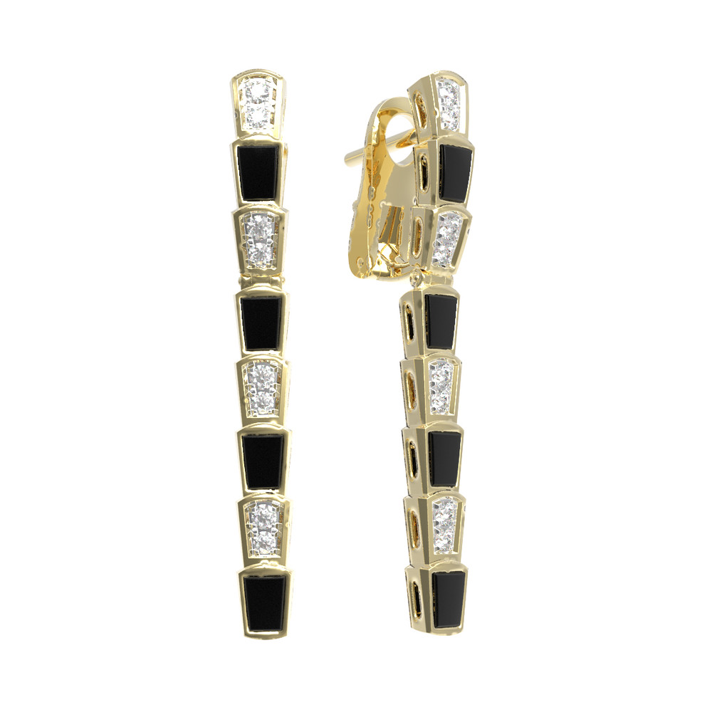 Серьги из лимонного золота 585 пробы c бриллиантами и ониксом