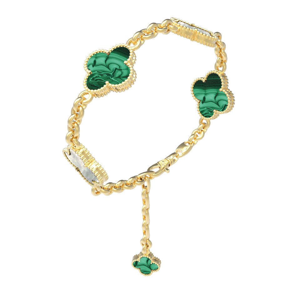 Браслет из лимонного золота 585 пробы c малахитом и перламутром