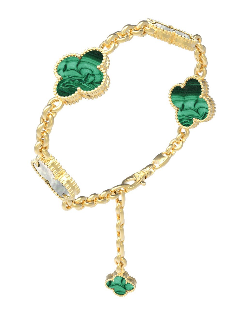 Браслет из лимонного золота c малахитом и перламутром